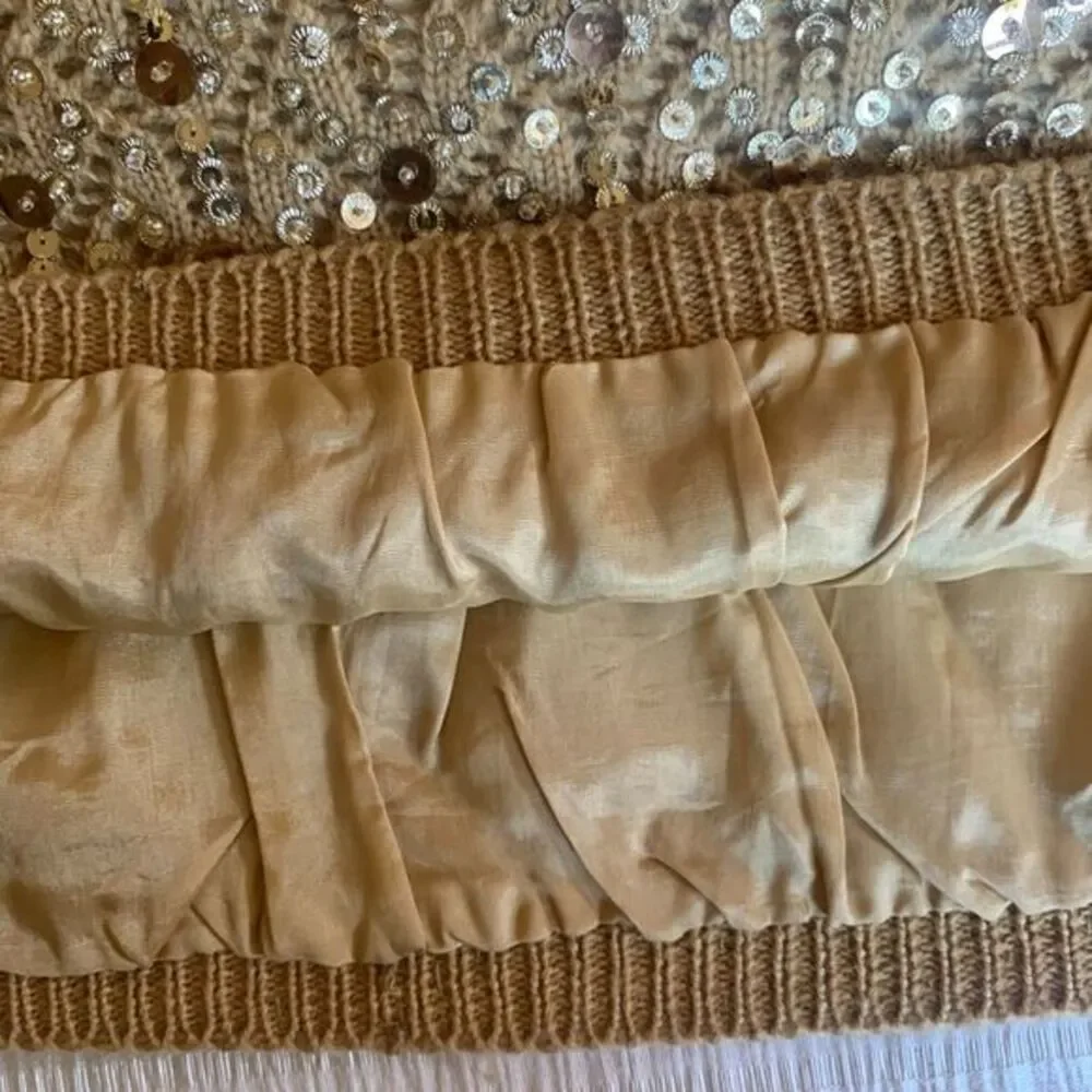 Vtg 60s Gold Sequin Knit Lace Sweater Vest Wool Hand Beaded Holiday Mod sz 40 - Picture 9 of 9